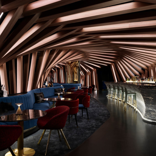 Hotel bar with sculptured ceiling